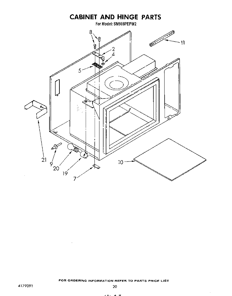 CABINET AND HINGE Diagram and Parts List for SM988PEPW2  Whirlpool Range