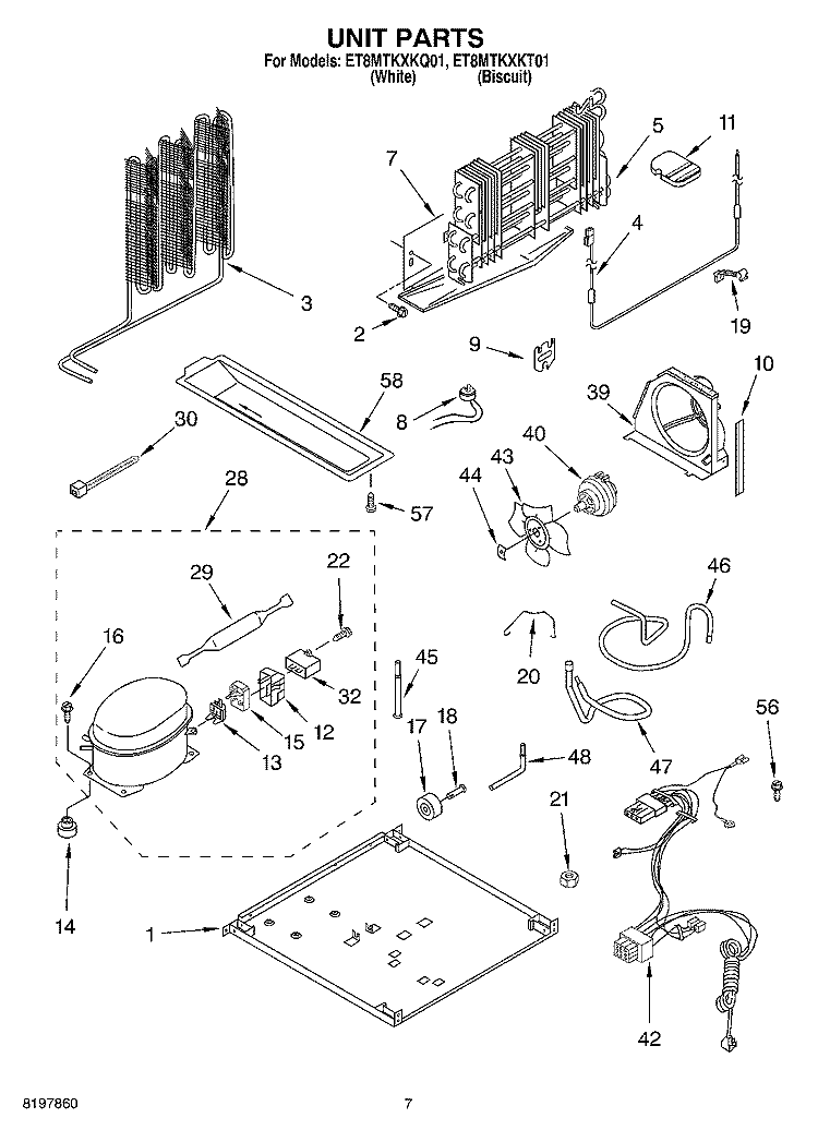 UNIT Diagram and Parts List for ET8MTKXKT01  Whirlpool Refrigerator