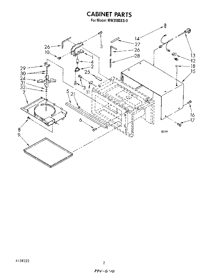 CABINET Diagram and Parts List for MW3500XS0  Whirlpool Microwave