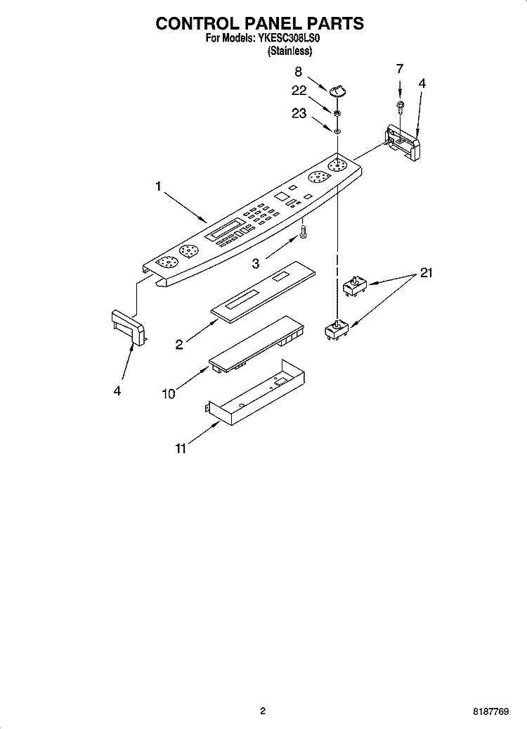CONTROL PANEL PARTS Diagram and Parts List for YKESC308LS0  KitchenAid Range