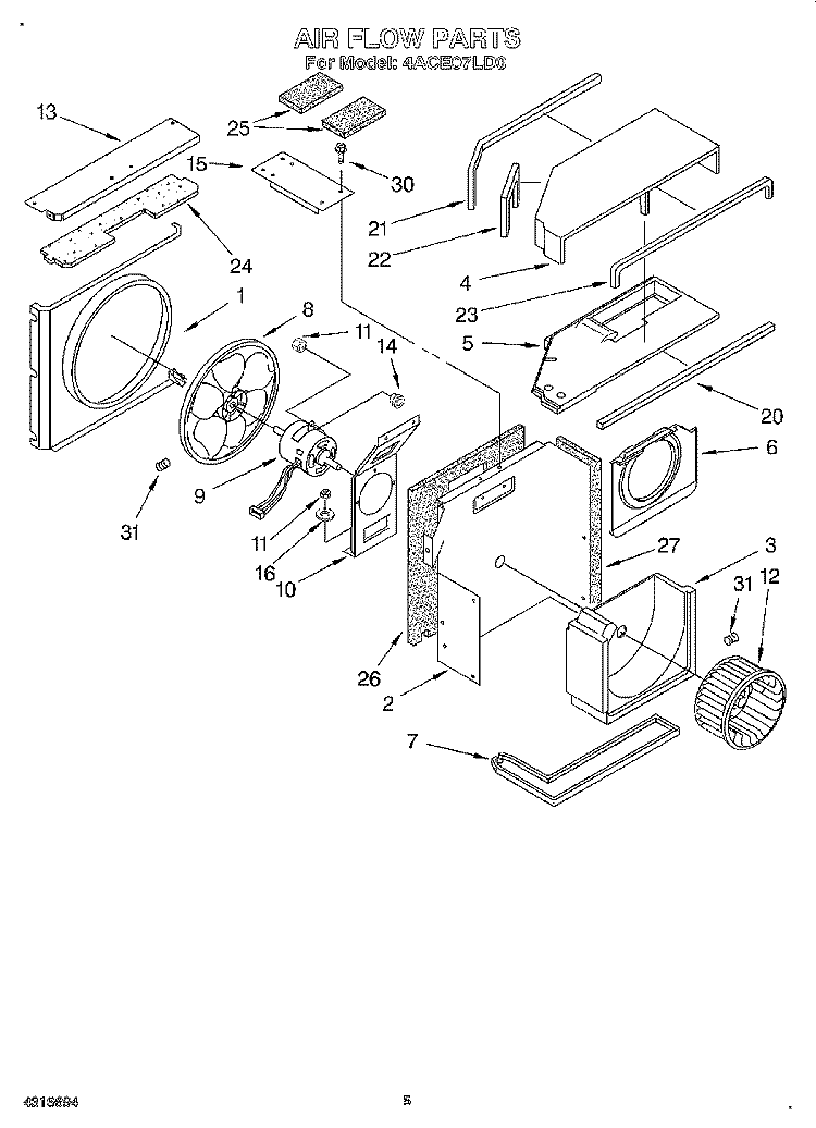 AIRFLOW Diagram and Parts List for 4ACE07LD0  Whirlpool Air Conditioner