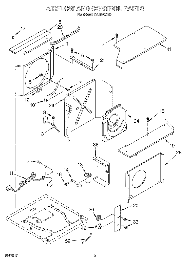 AIR FLOW AND CONTROL Diagram and Parts List for CA15WCK0  Crosley Air Conditioner