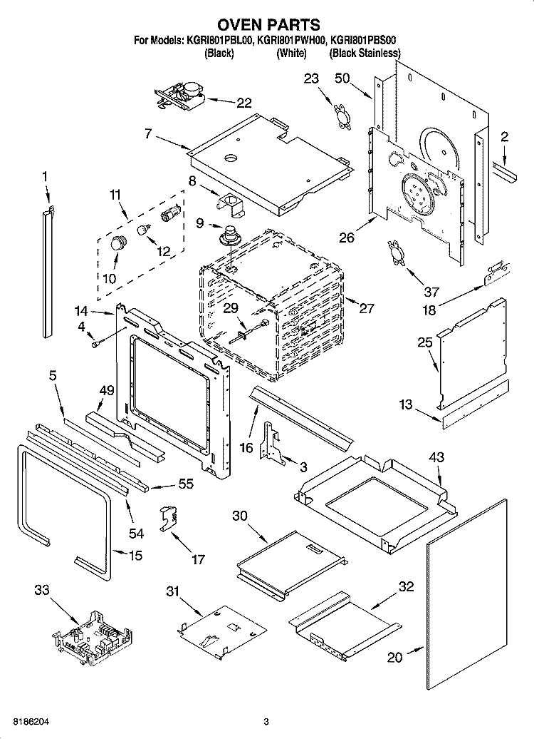 OVEN PARTS Diagram and Parts List for KGRI801PBL00  KitchenAid Range