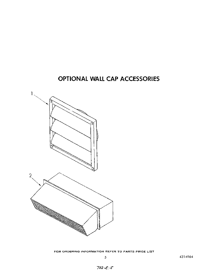 OPTIONAL WALL CAPS Diagram and Parts List for RC8920XRH2  Whirlpool Cooktop