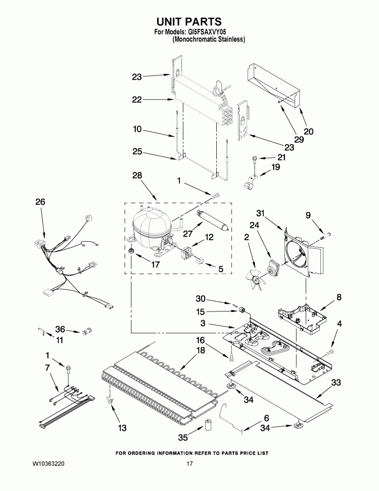 UNIT PARTS Diagram and Parts List for GI5FSAXVY05  Whirlpool Refrigerator