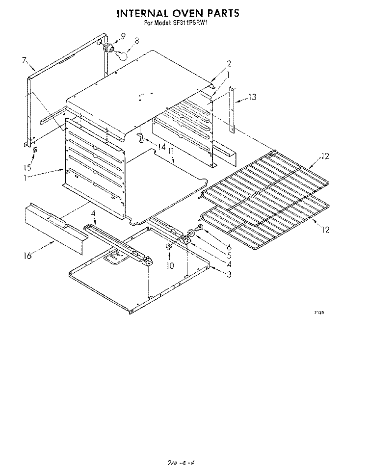 INTERNAL OVEN Diagram and Parts List for SF311PSRW1  Whirlpool Range