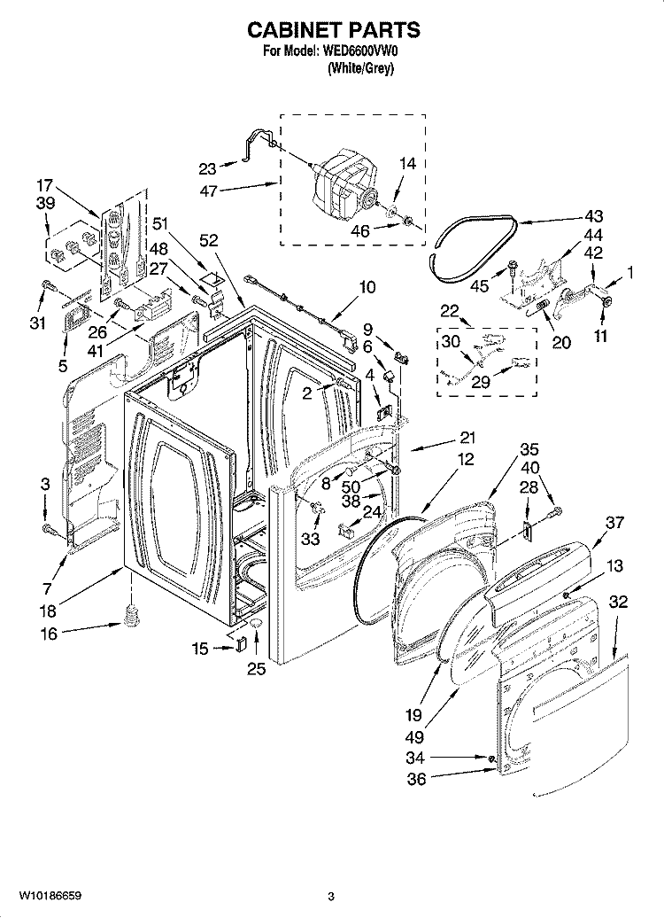CABINET PARTS Diagram and Parts List for WED6600VW0  Whirlpool Dryer