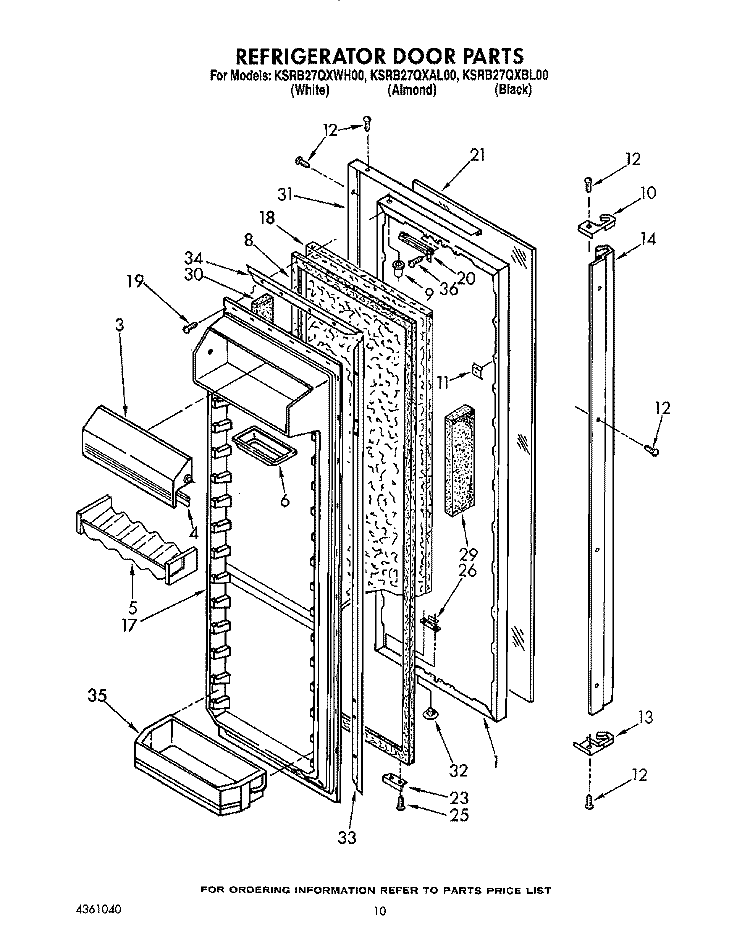 REFRIGERATOR DOOR Diagram and Parts List for KSRB27QXBL00  KitchenAid Refrigerator