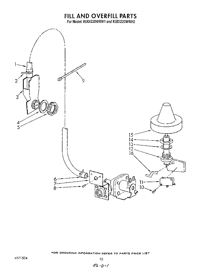 FILL AND OVERFILL Diagram and Parts List for KUDI220WWH1  KitchenAid Dishwasher