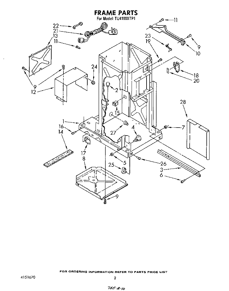 FRAME Diagram and Parts List for TU4100XTP1  Whirlpool Trash Compactor