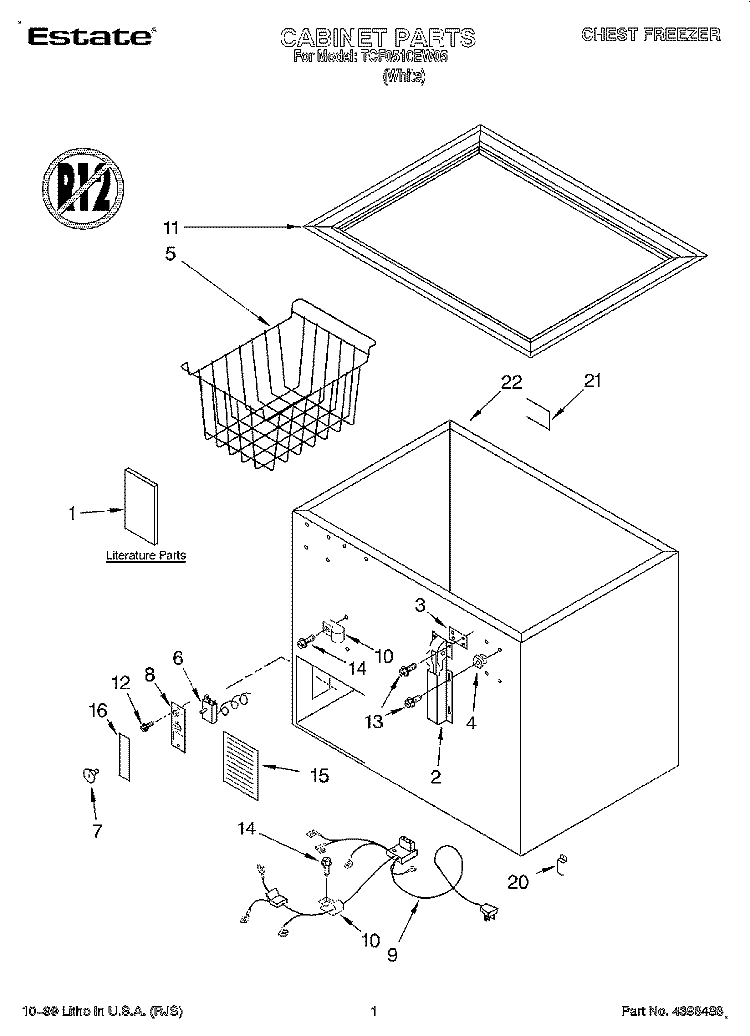SECTION Diagram and Parts List for TCF0510EW05  Whirlpool Freezer