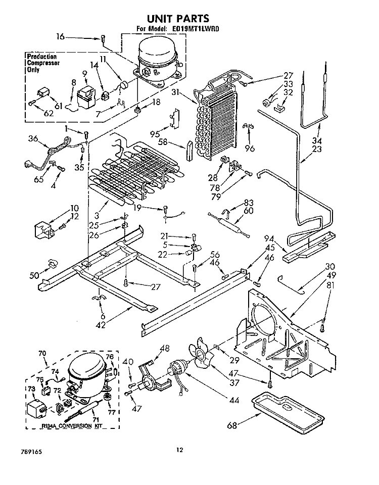 UNIT Diagram and Parts List for ED19MT1LWR0  Whirlpool Refrigerator