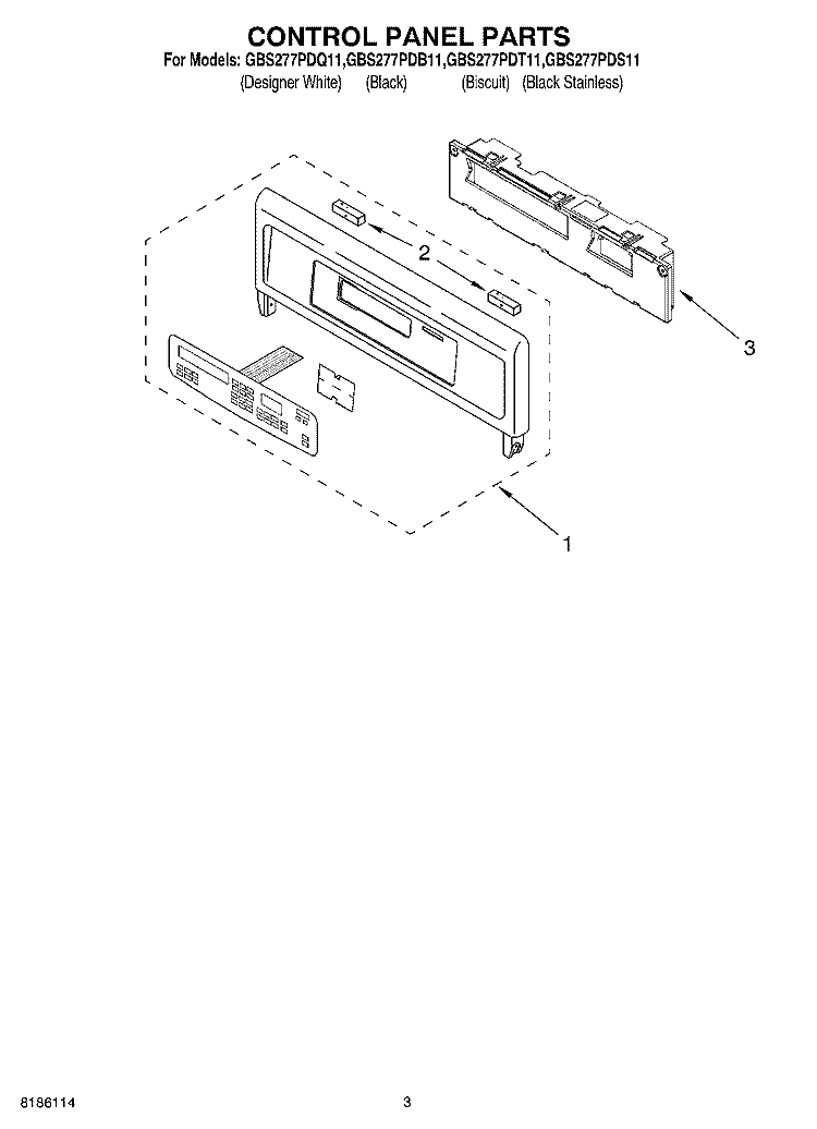 CONTROL PANEL PARTS Diagram and Parts List for GBS277PDB11  Whirlpool Wall Oven