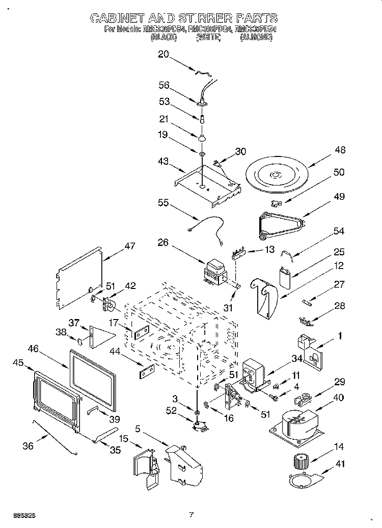 CABINET AND STIRRER Diagram and Parts List for RMC305PDQ4  Whirlpool Microwave Oven Combo