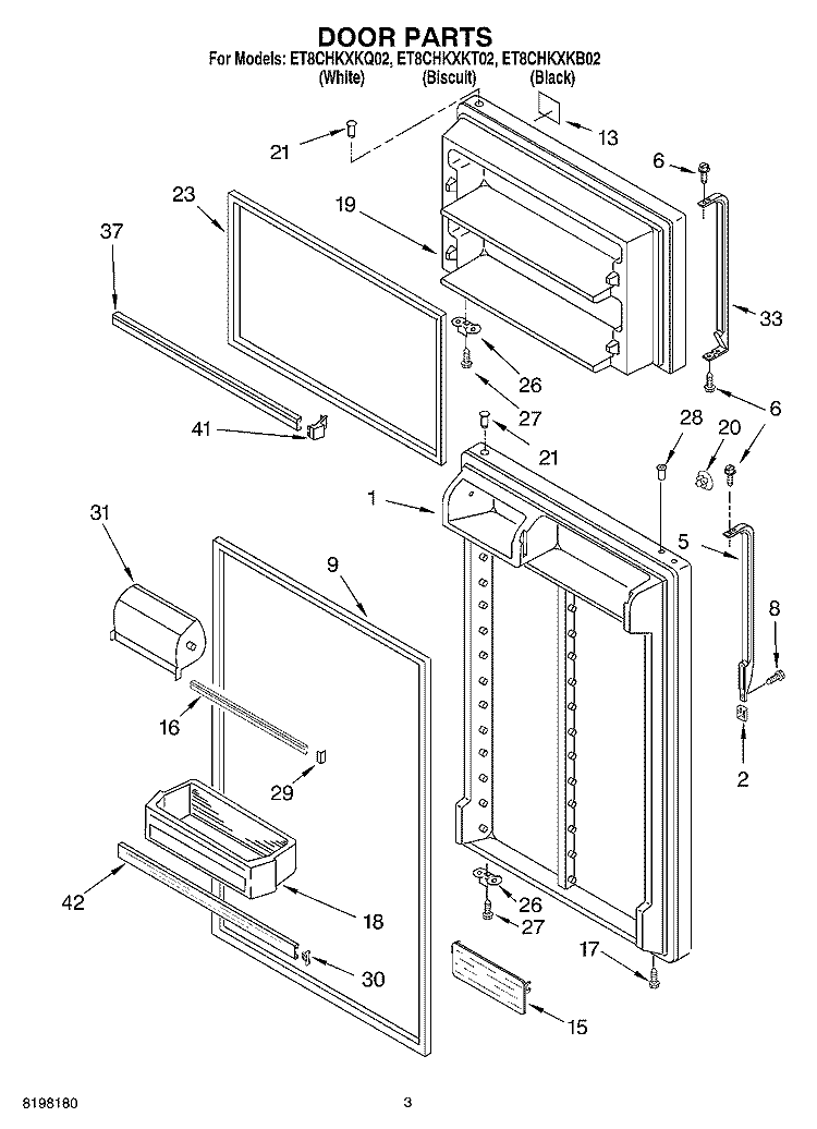 DOOR Diagram and Parts List for ET8CHKXKB02  Whirlpool Refrigerator