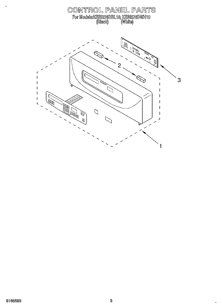 CONTROL PANEL Diagram and Parts List for KEBI276DBL10  KitchenAid Wall Oven