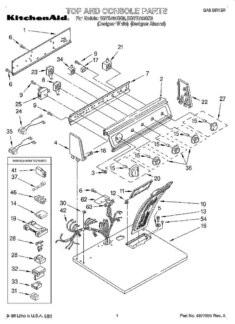 TOP AND CONSOLE, LIT/OPTIONAL Diagram and Parts List for KGYS750GQ0  KitchenAid Dryer