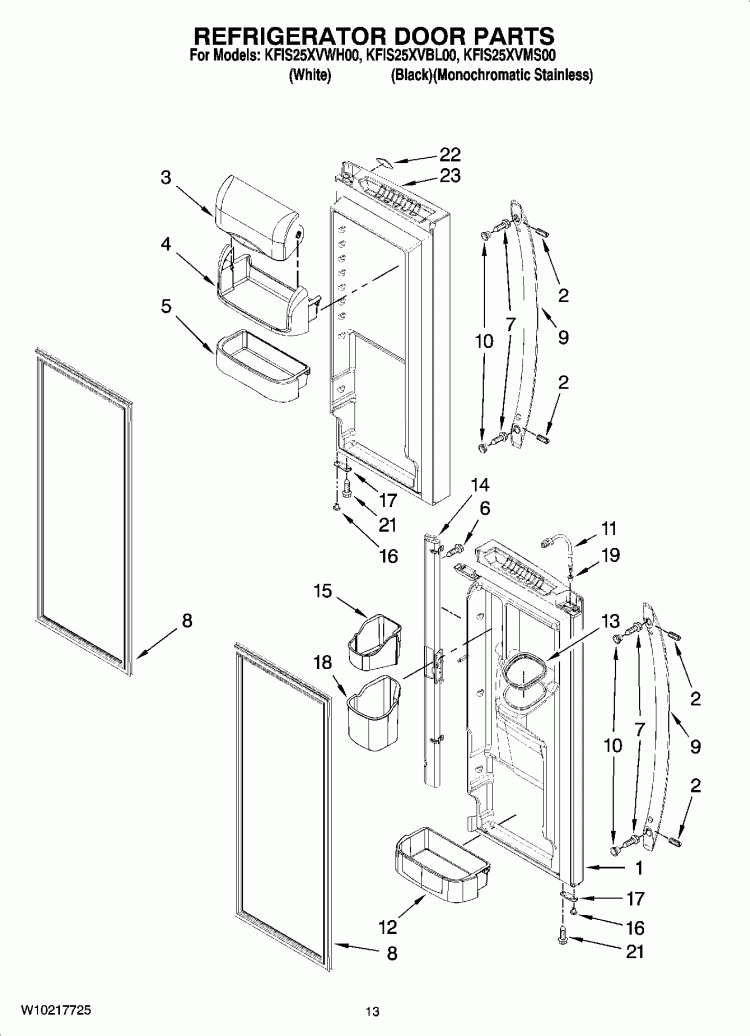 REFRIGERATOR DOOR PARTS Diagram and Parts List for KFIS25XVMS00  KitchenAid Refrigerator