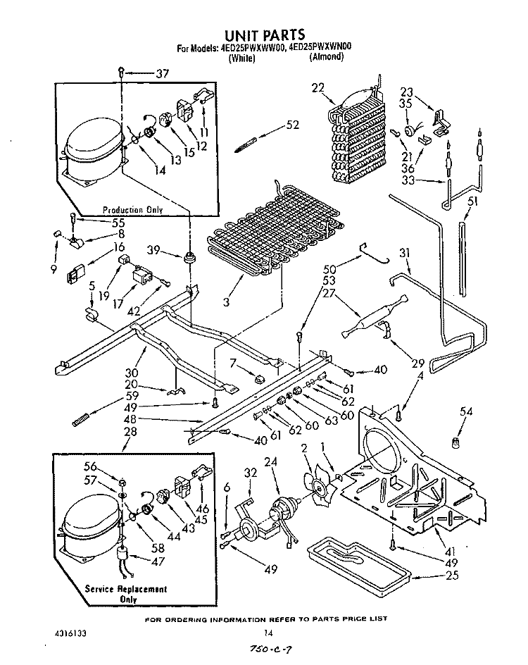 UNIT Diagram and Parts List for 4ED25PWXWN00  Whirlpool Refrigerator