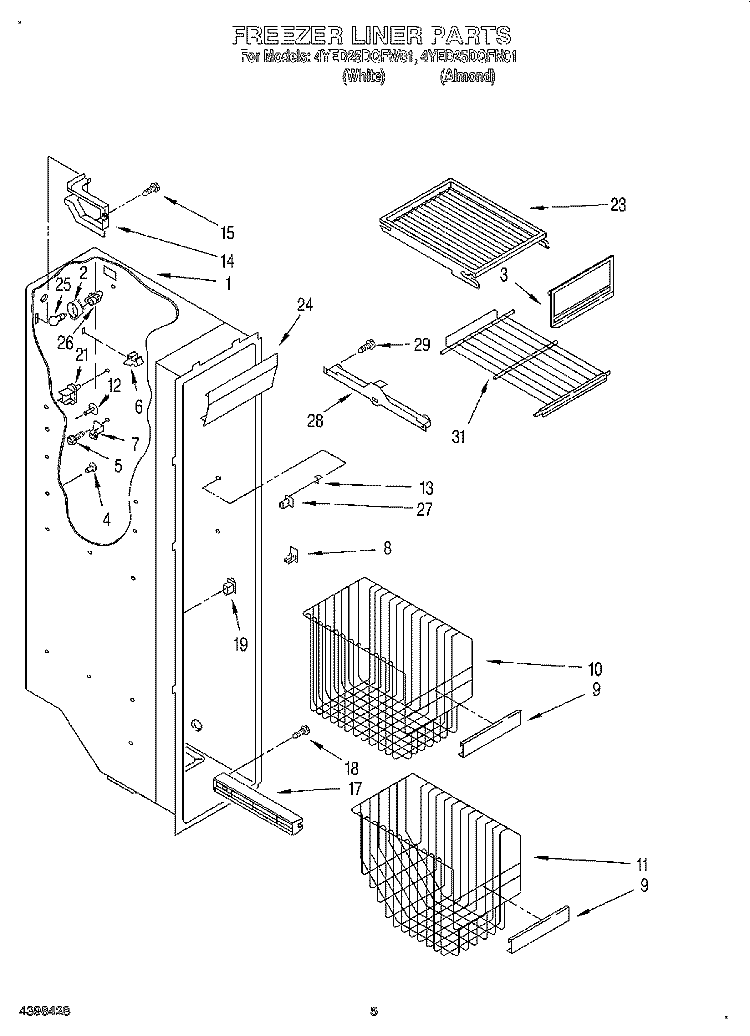 FREEZER LINER Diagram and Parts List for 4YED25DQFW01  Whirlpool Refrigerator