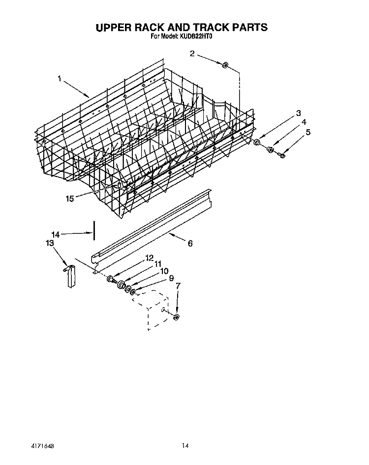 UPPER RACK AND TRACK Diagram and Parts List for KUDB22HT0  KitchenAid Dishwasher