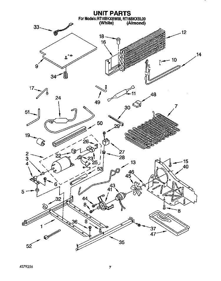 UNIT Diagram and Parts List for RT18BKXBW00  Roper Refrigerator
