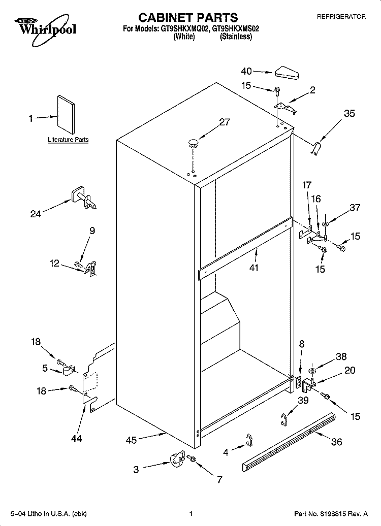 CABINET PARTS Diagram and Parts List for GT9SHKXMS02  Whirlpool Refrigerator