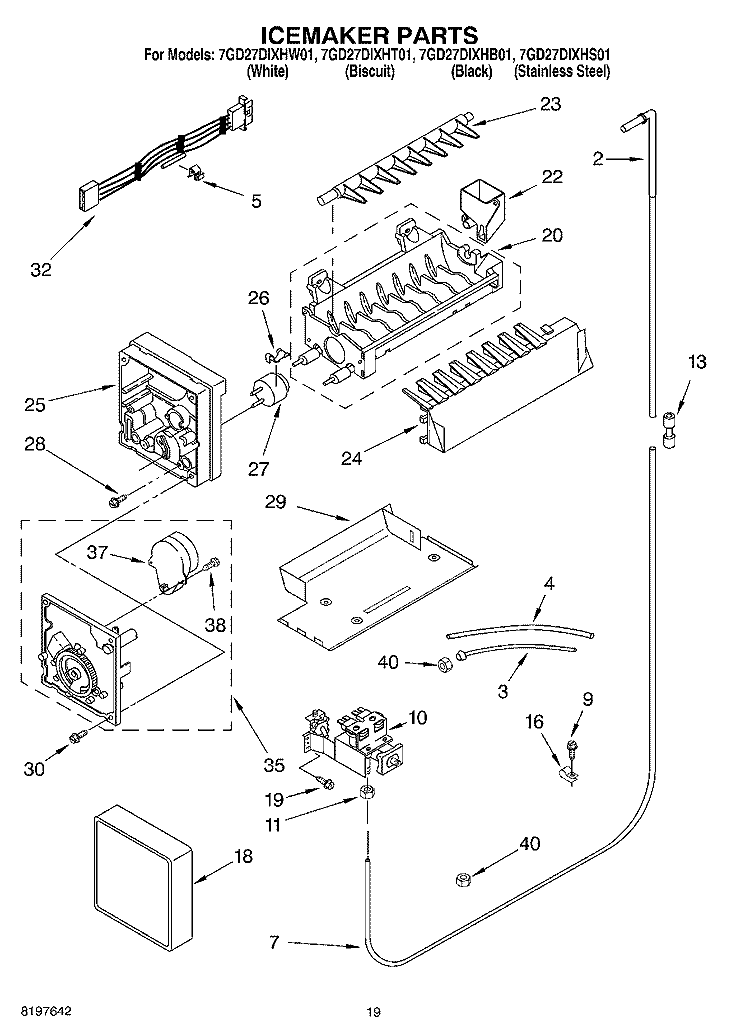 ICE MAKER, OPTIONAL Diagram and Parts List for 7GD27DIXHS01  Whirlpool Refrigerator