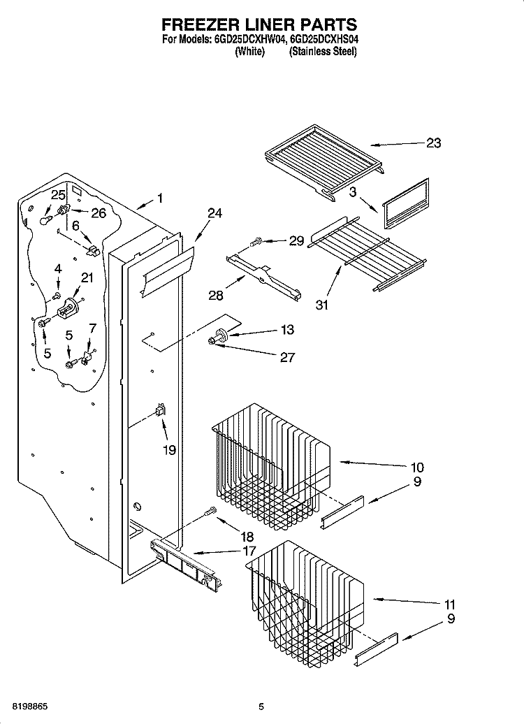 FREEZER LINER PARTS Diagram and Parts List for 6GD25DCXHW04  Whirlpool Refrigerator