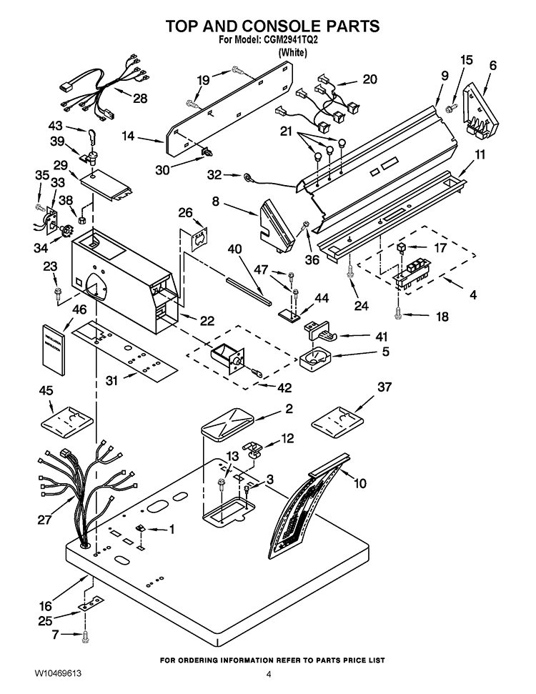 TOP AND CONSOLE PARTS Diagram and Parts List for CGM2941TQ2  Whirlpool Dryer