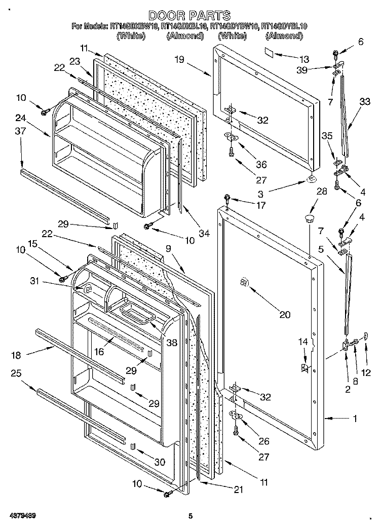 DOOR Diagram and Parts List for RT14GDXBW10  Roper Refrigerator