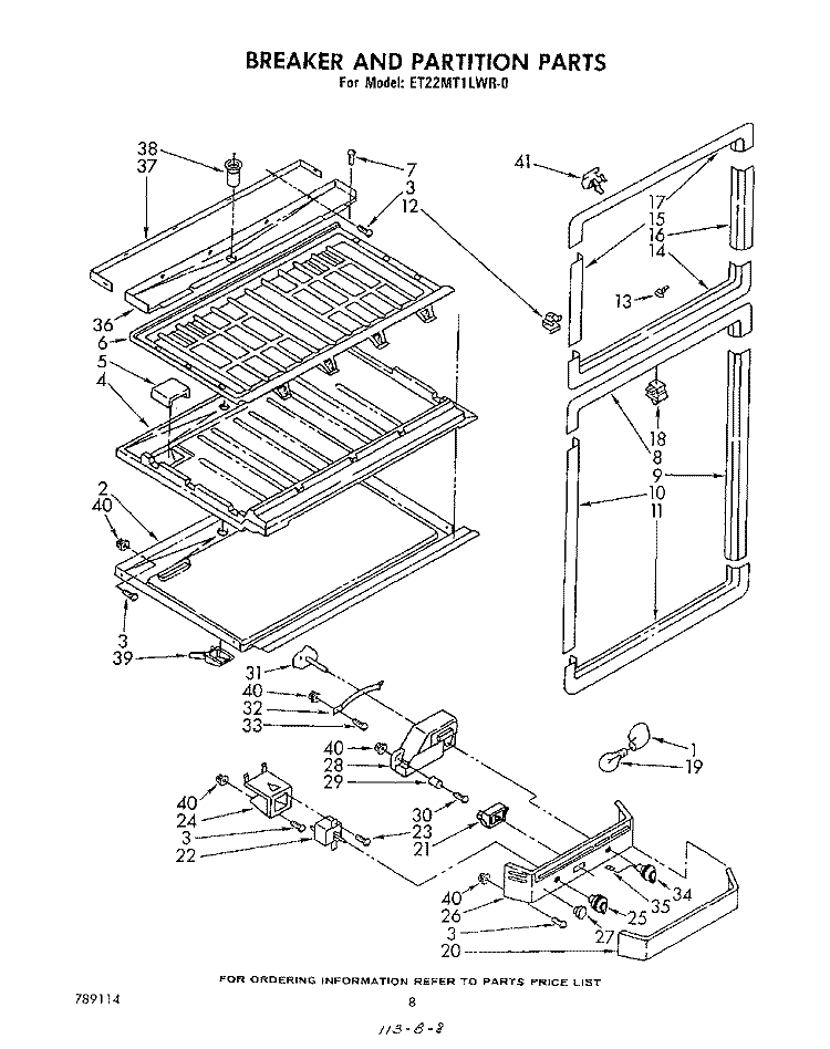 BREAKER AND PARTITION Diagram and Parts List for ET22MT1LWR0  Whirlpool Refrigerator