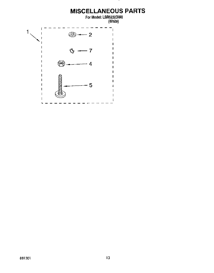 MISCELLANEOUS, LIT/OPTIONAL Diagram and Parts List for LSR5232DW0  Whirlpool Washer