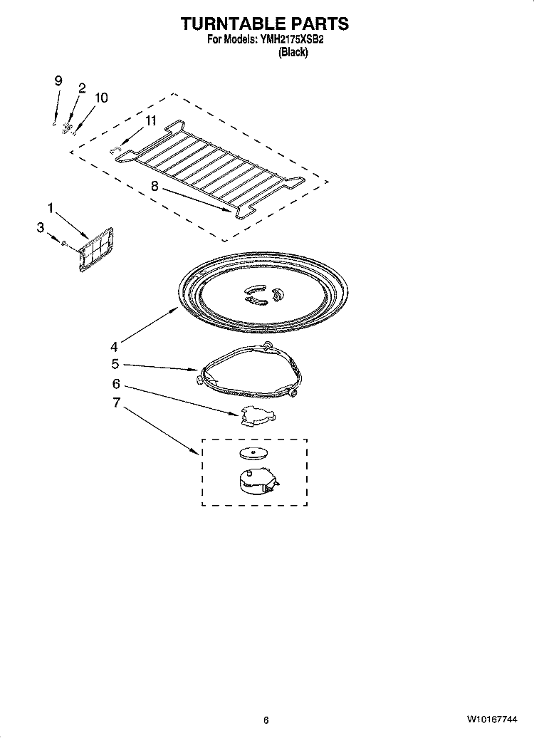 TURNTABLE PARTS Diagram and Parts List for YMH2175XSB2  Whirlpool Microwave