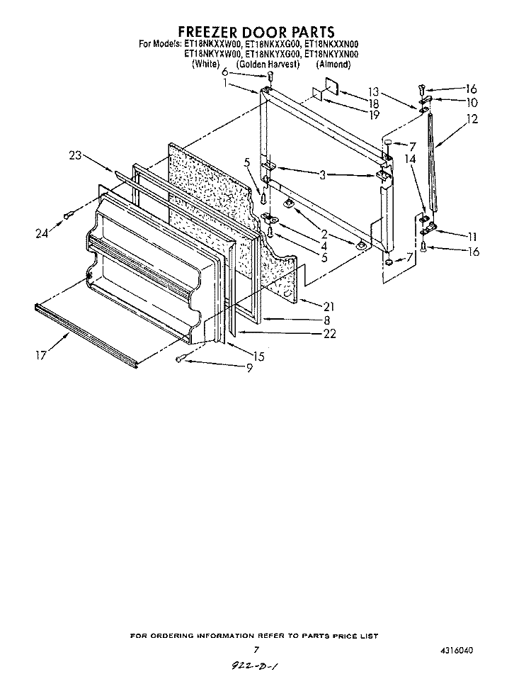 FREEZER DOOR Diagram and Parts List for ET18NKXXG00  Whirlpool Refrigerator
