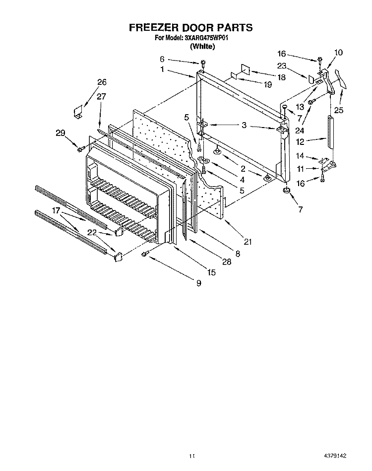 FREEZER DOOR Diagram and Parts List for 3XARG475WP01  Whirlpool Refrigerator