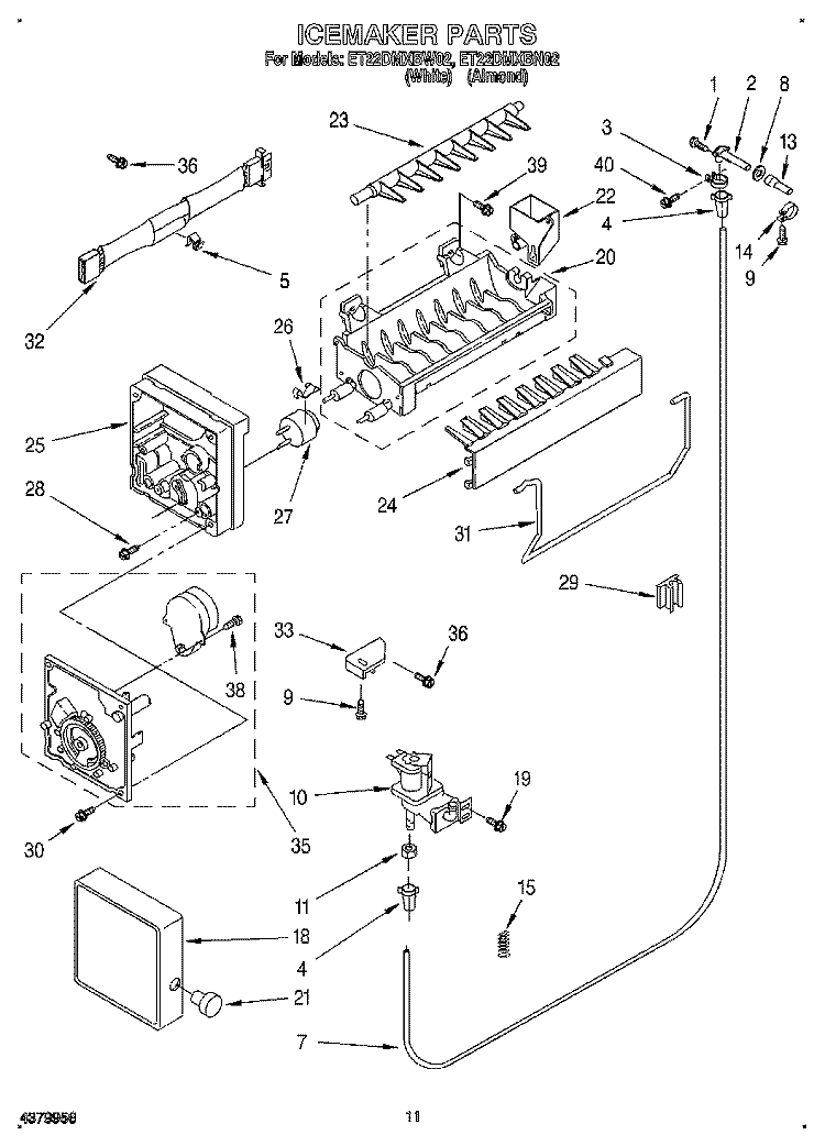 ICEMAKER Diagram and Parts List for ET22DMXBN02  Whirlpool Refrigerator