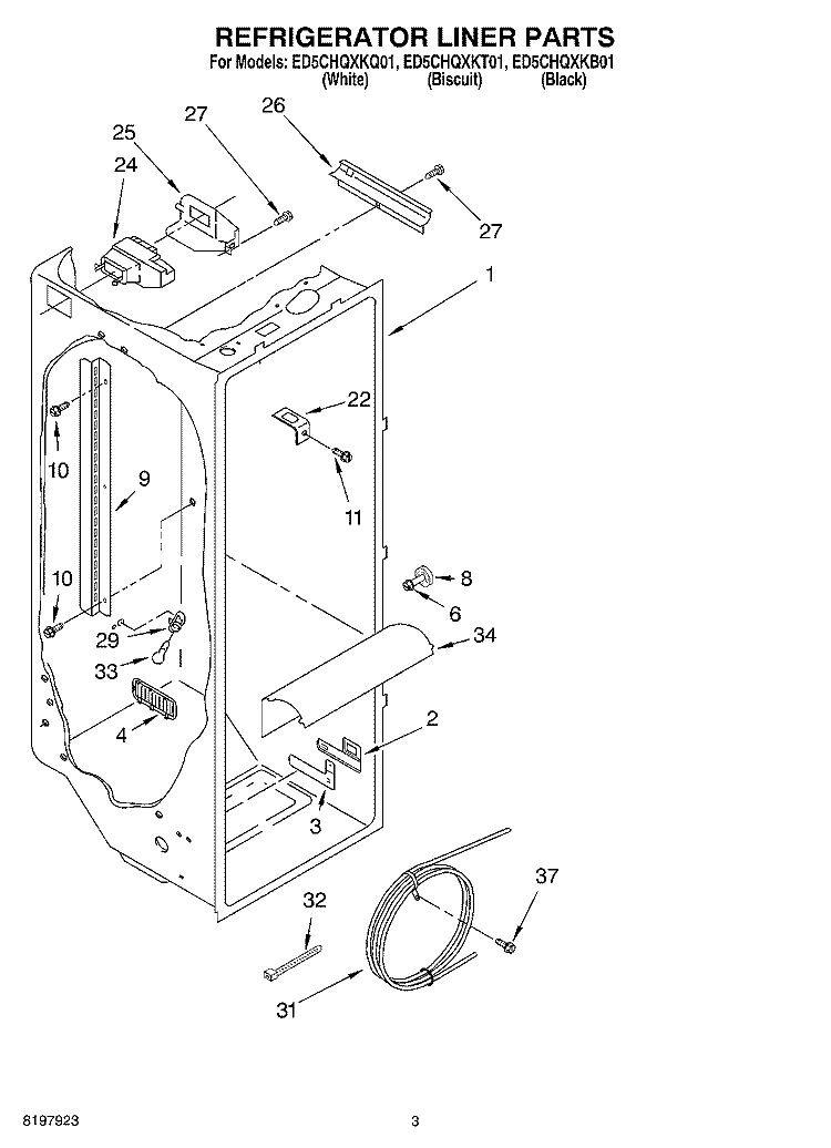 REFRIGERATOR LINER Diagram and Parts List for ED5CHQXKB01  Whirlpool Refrigerator