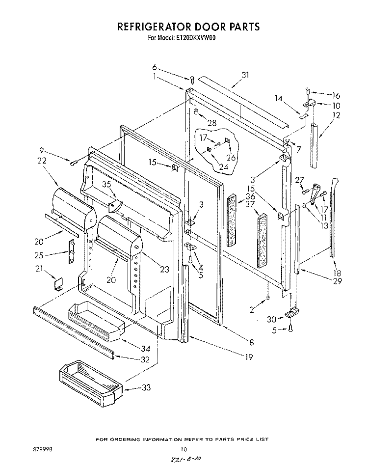 REFRIGERATOR DOOR, FREEZER DOOR Diagram and Parts List for ET20DKXVW00  Whirlpool Refrigerator