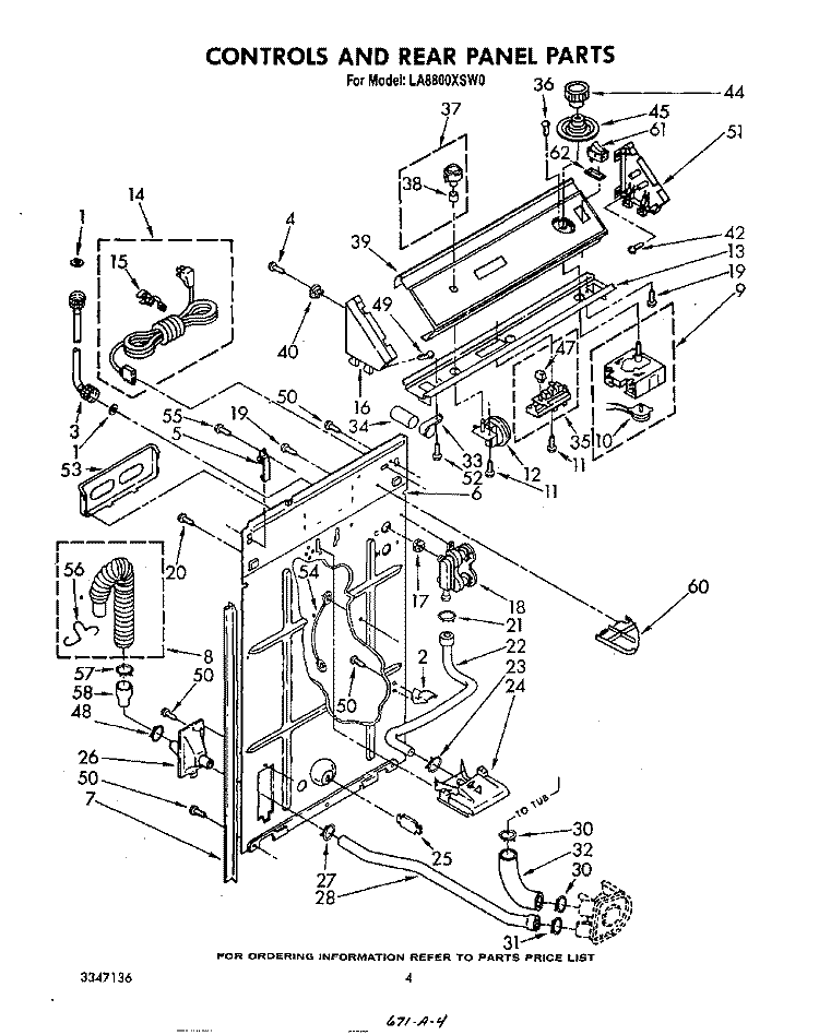 CONTROLS AND REAR PANEL Diagram and Parts List for LA8800XSW0  Whirlpool Washer