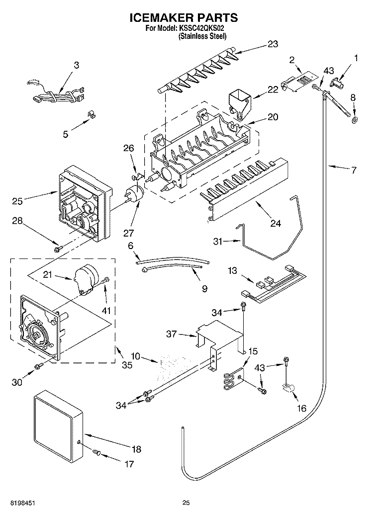 ICEMAKER PARTS Diagram and Parts List for KSSC42QKS02  KitchenAid Refrigerator