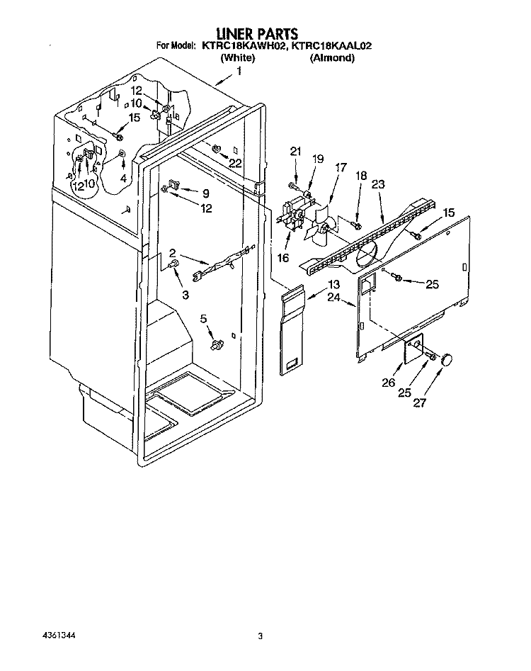 LINER Diagram and Parts List for KTRC18KAAL02  KitchenAid Refrigerator