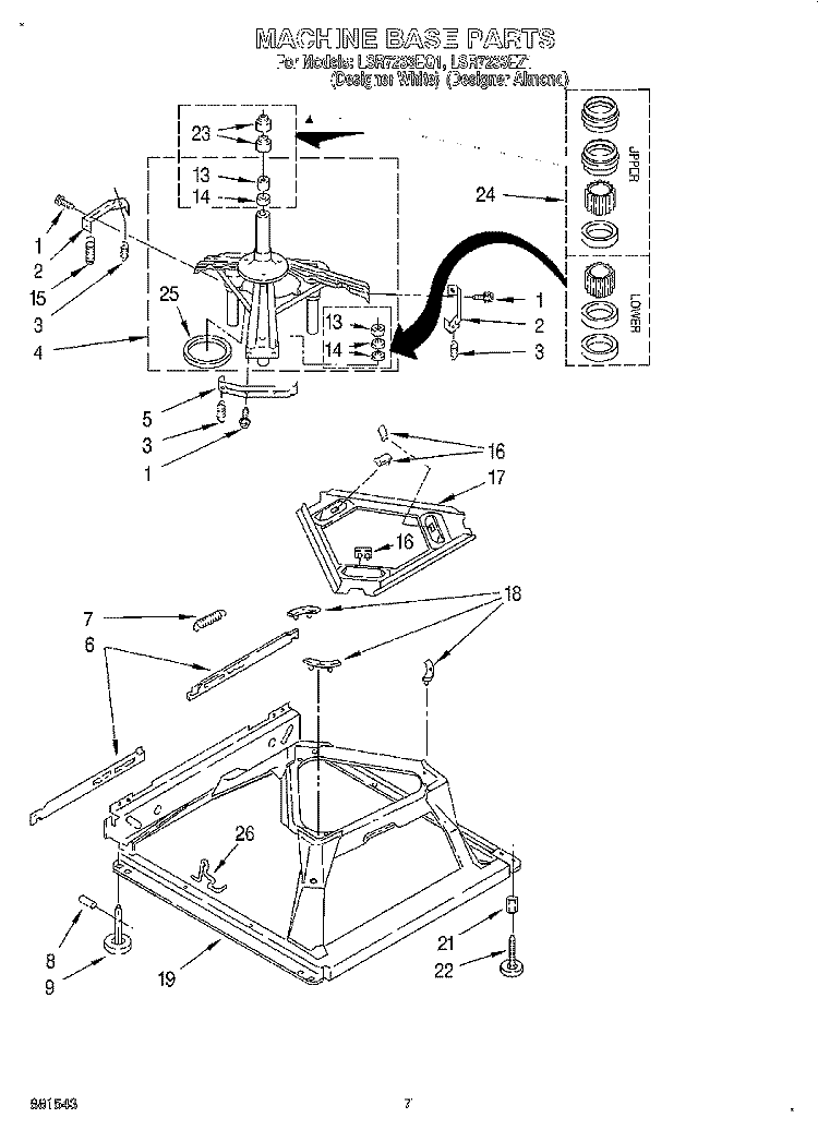 MACHINE BASE Diagram and Parts List for LSR7233EQ1  Whirlpool Washer