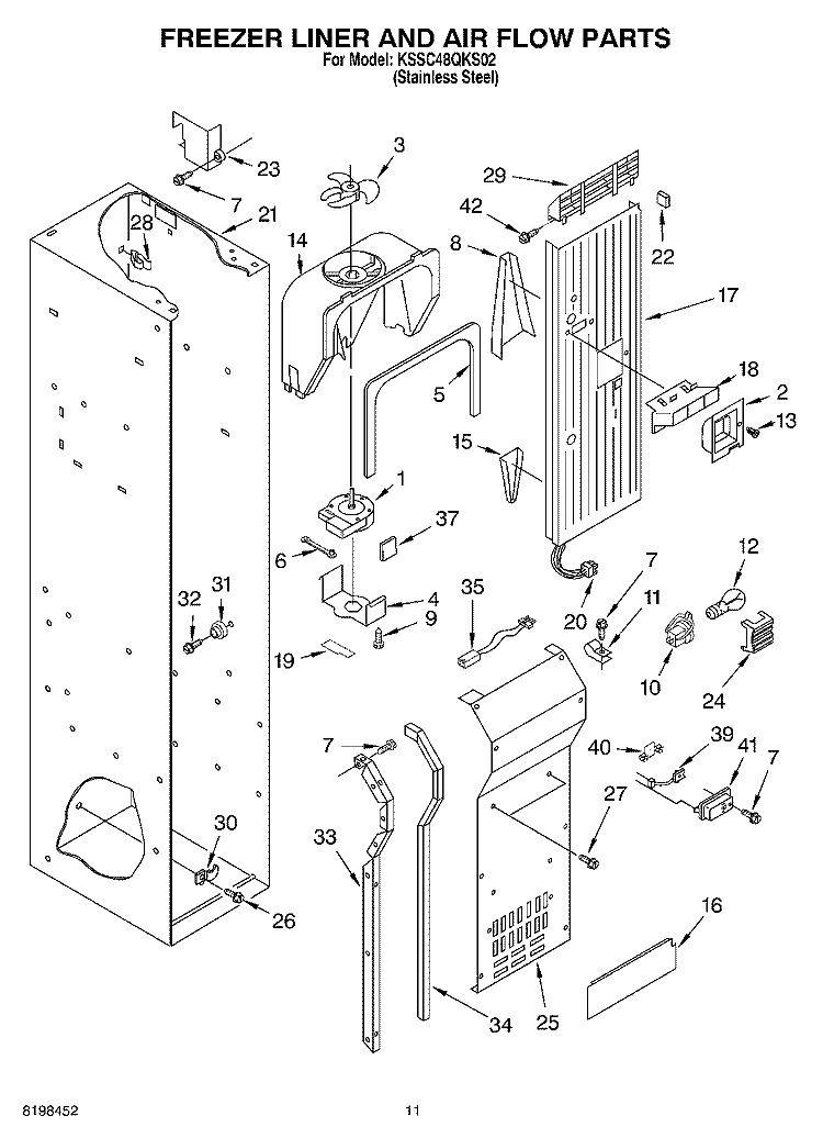 FREEZER LINER AND AIR FLOW PARTS Diagram and Parts List for KSSC48QKS02  KitchenAid Refrigerator