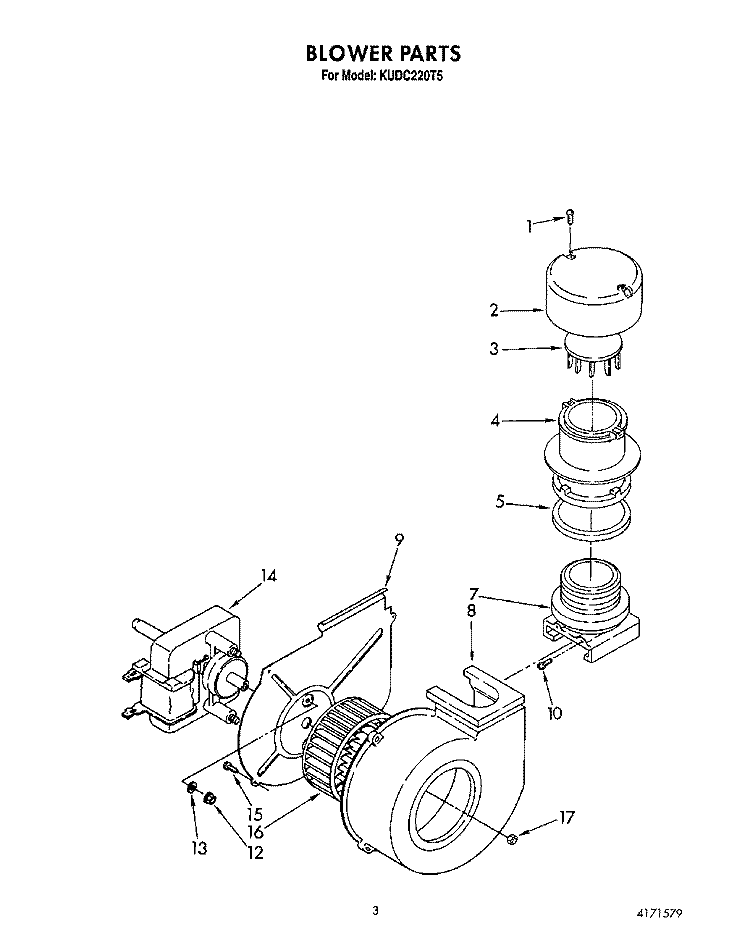 BLOWER Diagram and Parts List for KUDC220T5  KitchenAid Dishwasher