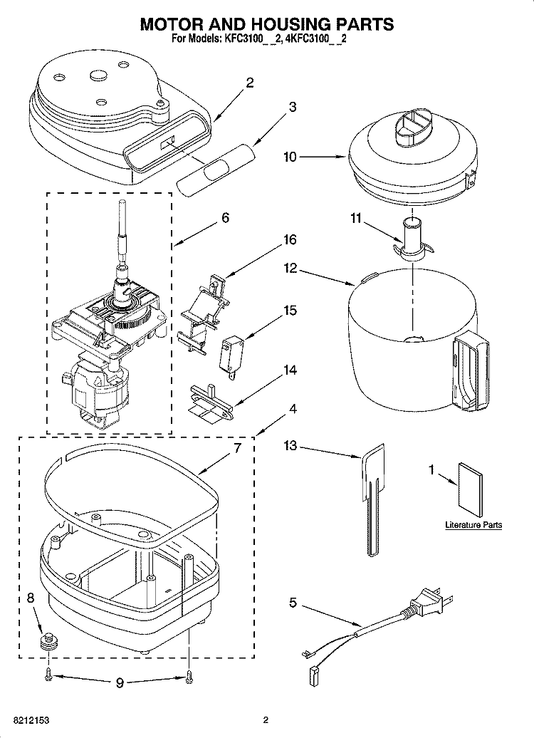 MOTOR AND HOUSING UNIT Diagram and Parts List for 4KFC3100BU2  KitchenAid Food Processor
