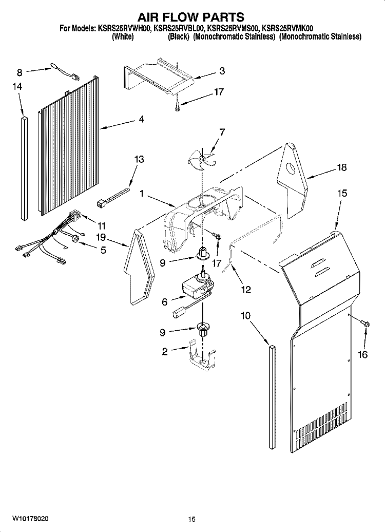 AIR FLOW PARTS Diagram and Parts List for KSRS25RVMS00  KitchenAid Refrigerator