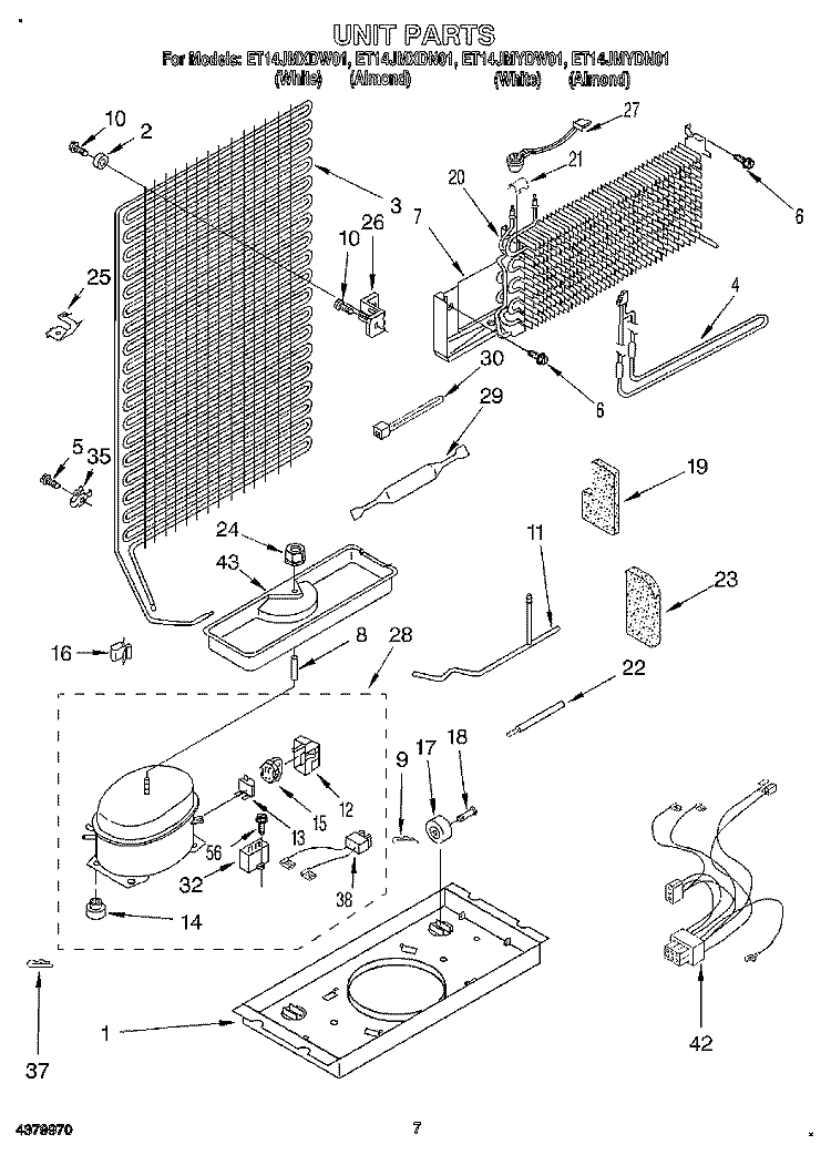 UNIT Diagram and Parts List for ET14JMYDW01  Whirlpool Refrigerator