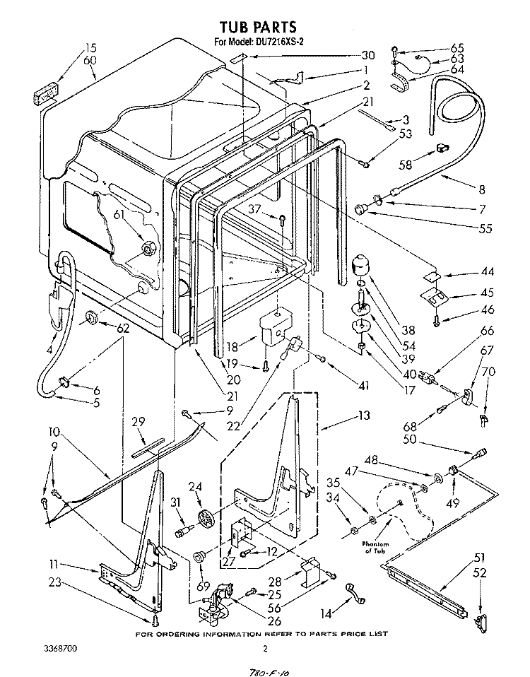 TUB , LIT/OPTIONAL Diagram and Parts List for DU7216XS2  Whirlpool Dishwasher