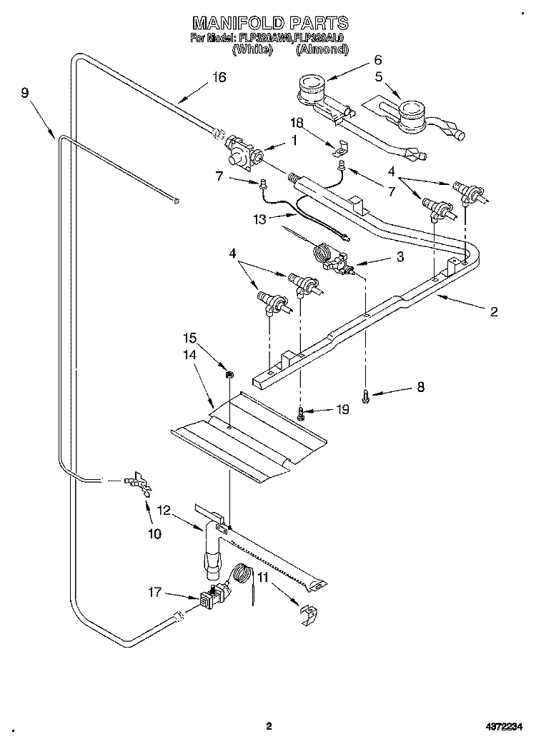 MANIFOLD Diagram and Parts List for FLP320AW0  Roper Range